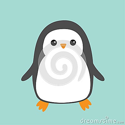 Penguin. Cute cartoon character. Arctic animal collection. Baby bird. Flat design Blue winter background. Isolated. Vector Illustration