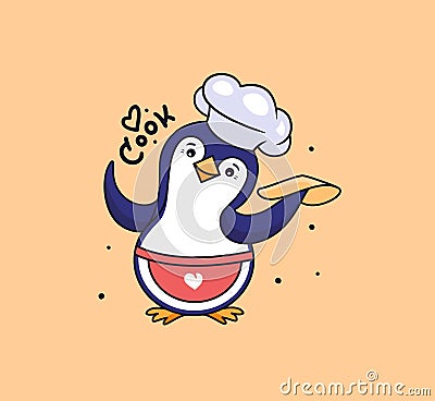 The penguin dancing and spinning pizza blank. Cartoonish cook Vector Illustration