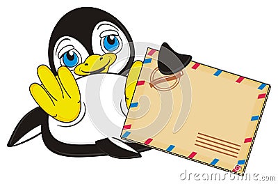 Penguin with envelope Stock Photo