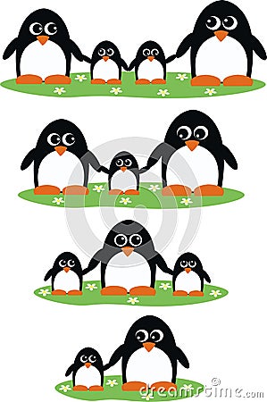 Penguin families Vector Illustration