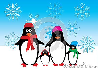 Penguin family Vector Illustration