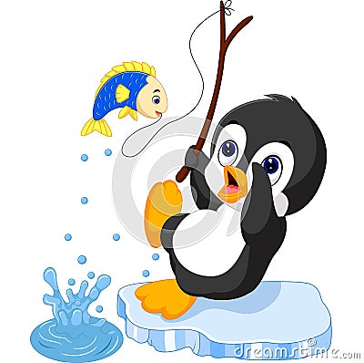 Penguin fishing Vector Illustration