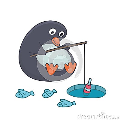 Penguin fishing Vector Illustration