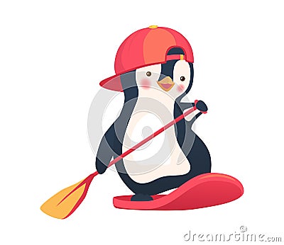 Penguin floating on a SUP board Cartoon Illustration