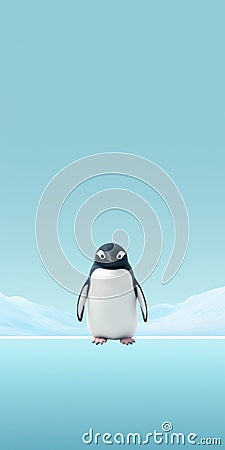 Spectacular Penguin Image With Realistic Blue Skies And Soft Gradients Stock Photo