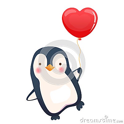 Penguin holding balloon Vector Illustration