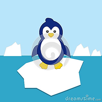 Penguin on the ice. Concept for preschool activity for children, card for kids Vector Illustration