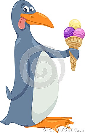 Penguin with ice cream cartoon Vector Illustration