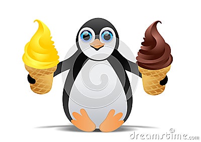 Penguin with ice cream Vector Illustration