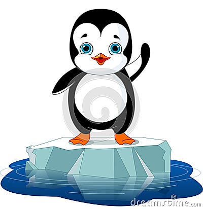 Penguin on Ice Vector Illustration