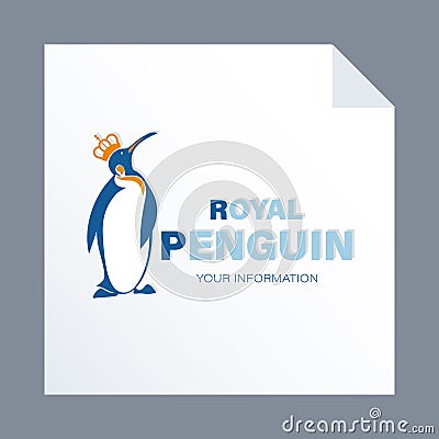 Penguin. King`s tiara and an inscription. Vector Illustration