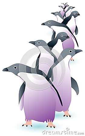 Penguin march one by one Vector Illustration