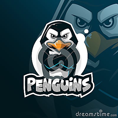 Penguin mascot logo design vector with modern illustration concept style for badge, emblem and tshirt printing. angry penguins Vector Illustration