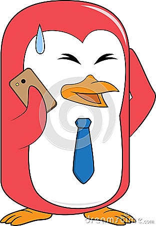 Penguin Mascot Make Call Vector Illustration