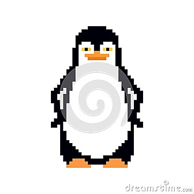 Penguin pixel art. pixelated flightless seabird. 8 bit vector illustration Vector Illustration