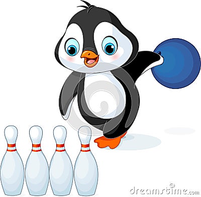 Penguin plays Bowling Vector Illustration