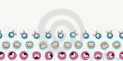 Penguin Polar Bear Bunny Rabbit Scarf Circle Christmas Frame Border Seamless Pattern Vector Illustration