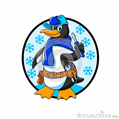 Penguin refrigeration technician Vector Illustration