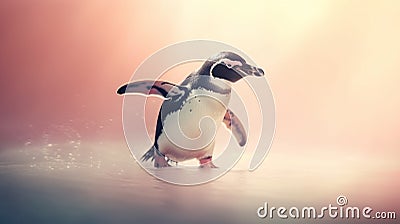Penguin running and isolated over pastel Stock Photo