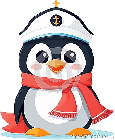 Penguin sailor character in cartoon style Stock Photo