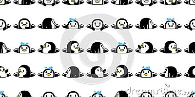 penguin seamless pattern bird vector duck hiding hole cartoon gift wrapping paper repeat wallpaper Vector Illustration