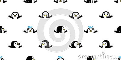 penguin seamless pattern bird vector duck hiding hole cartoon repeat wallpaper tile Vector Illustration