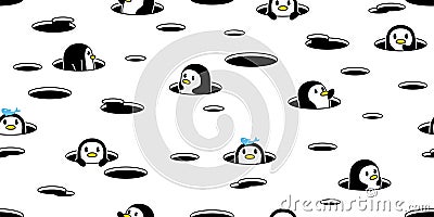 penguin seamless pattern bird vector duck hiding hole cartoon tile background gift wrapping paper illustration Vector Illustration