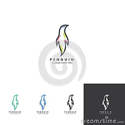 Penguin simple line art logo design Vector Illustration