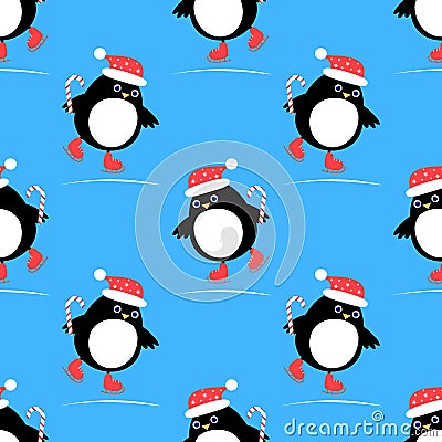 Penguin on skates seamless pattern Stock Photo