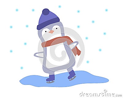 Penguin skates on a white background, vector chart Vector Illustration