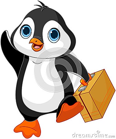 Penguin with a Suitcase Vector Illustration