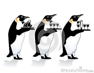 Penguin waiter Vector Illustration