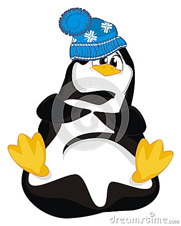 Penguin in wam hat Stock Photo