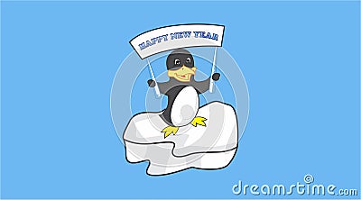 Penguin want to say happy new year Cartoon Illustration