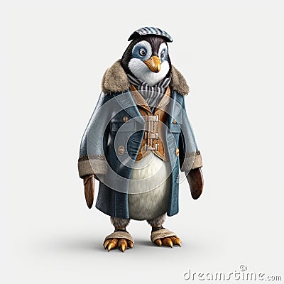 Fashionable Penguin In Photorealistic Blue Coat Stock Photo