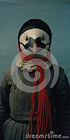 Experimental Filmmaking Analog Portrait Of A Penguin With Braided Braids And Trachten Stock Photo