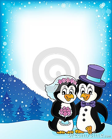 Penguin wedding theme frame 1 Vector Illustration