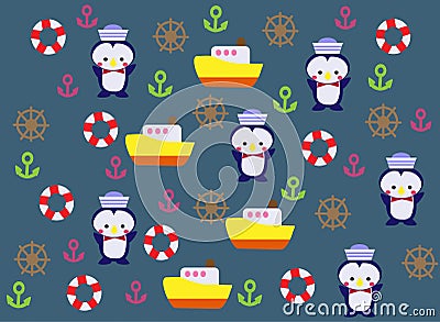 Penguin yellow ship background Vector Illustration