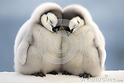 Penguins Cuddle. Expression Of Love, And Support. Valentines Day and Wildlife Themes. AI Generated. Stock Photo