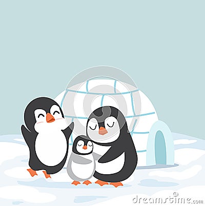 Penguins family with Igloo ice house vector Vector Illustration