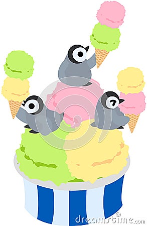 Penguins and ice creams Vector Illustration