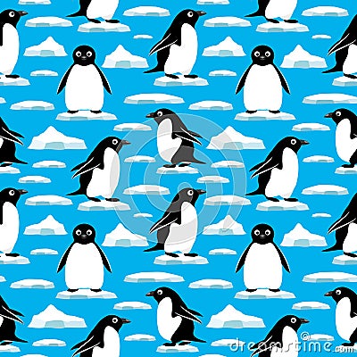 Penguins on ice floes. Vector Illustration