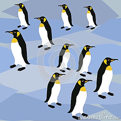 Penguins on Ice Surface Pattern, King Penguins Winter Repeat Pattern Emperor Penguins for Textile Design, Fabric Printing, Statio Stock Photo