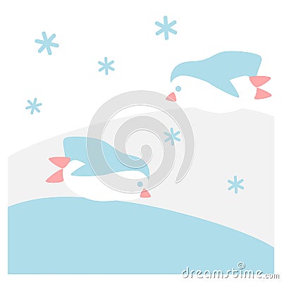 Penguins are sliding in snow Vector Illustration