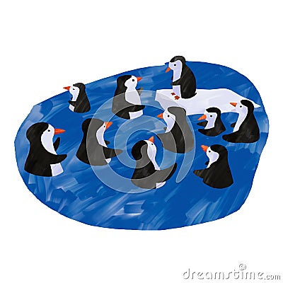 Penguins swimming Cartoon Illustration