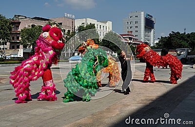 Pengzhou, China: Lion Dancers Rehearsing Editorial Stock Photo