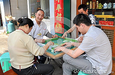 Pengzhou, China: People Playing Mahjong Editorial Stock Photo