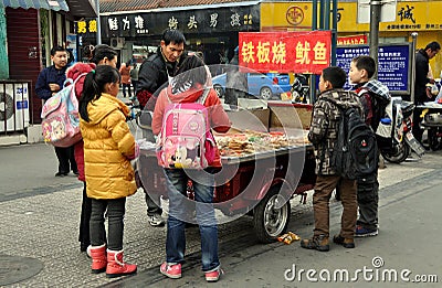 Pengzhou, China: School Children Buying Food Editorial Stock Photo
