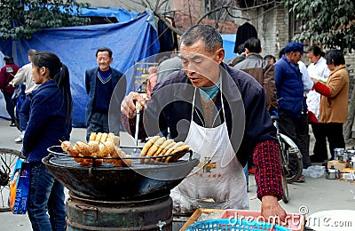 Pengzhou, China: Street Festival Food Vendor Editorial Stock Photo