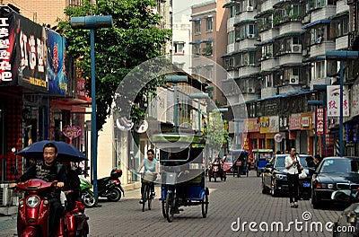 Pengzhou, China: View of Shang Sheng Street Editorial Stock Photo